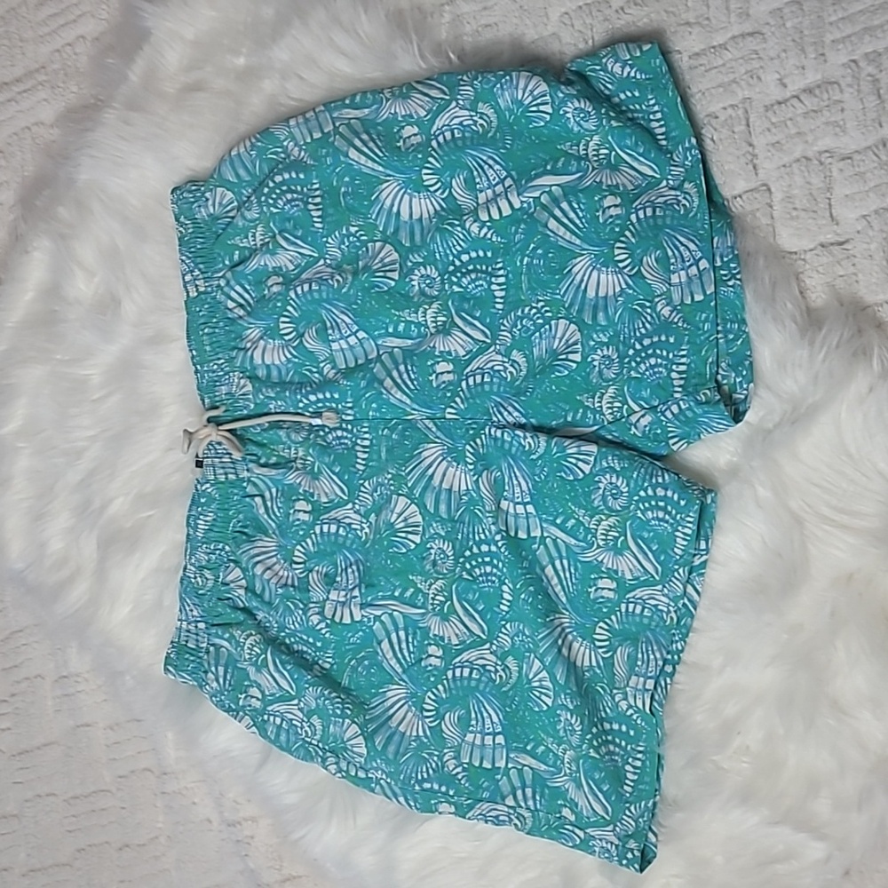 J. McLaughlin Men’s Swim Trunks Size XL Teal Nautical Shell Print Drawstring
